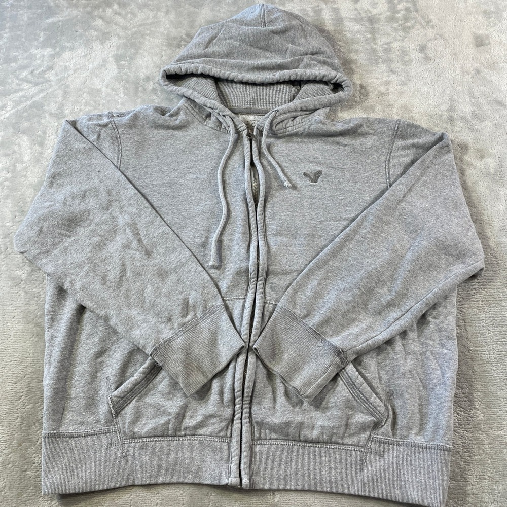 American Eagle Outfitters Hoodie Jacket Mens XL Gray Vintage Fit Full Zip Preppy